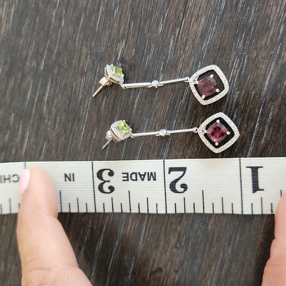 14K White Gold Amethyst, Peridot and Diamond Earrings - Picture 8 of 8